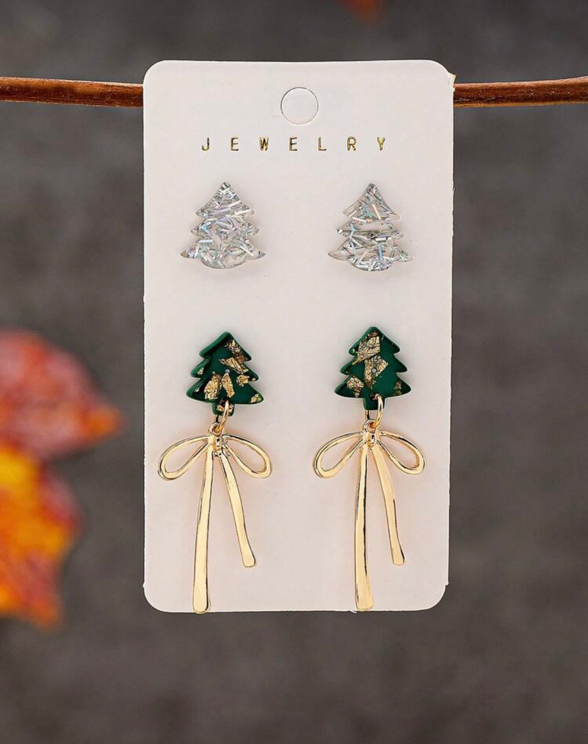 2 p/c set Christmas tree earrings