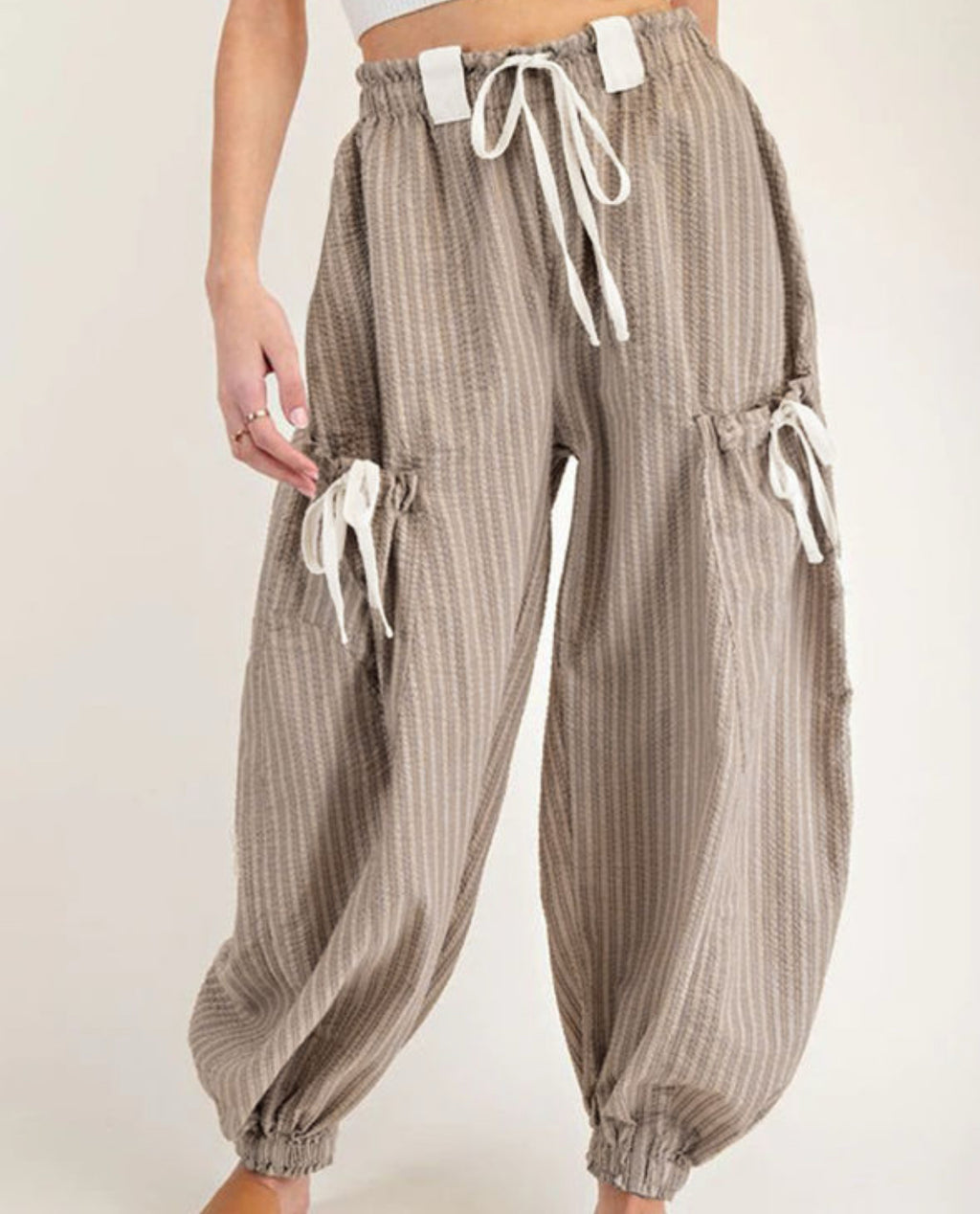 Brown stripe cargo joggers