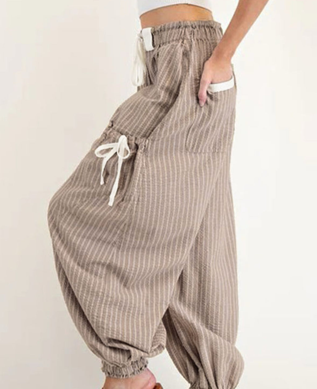 Brown stripe cargo joggers