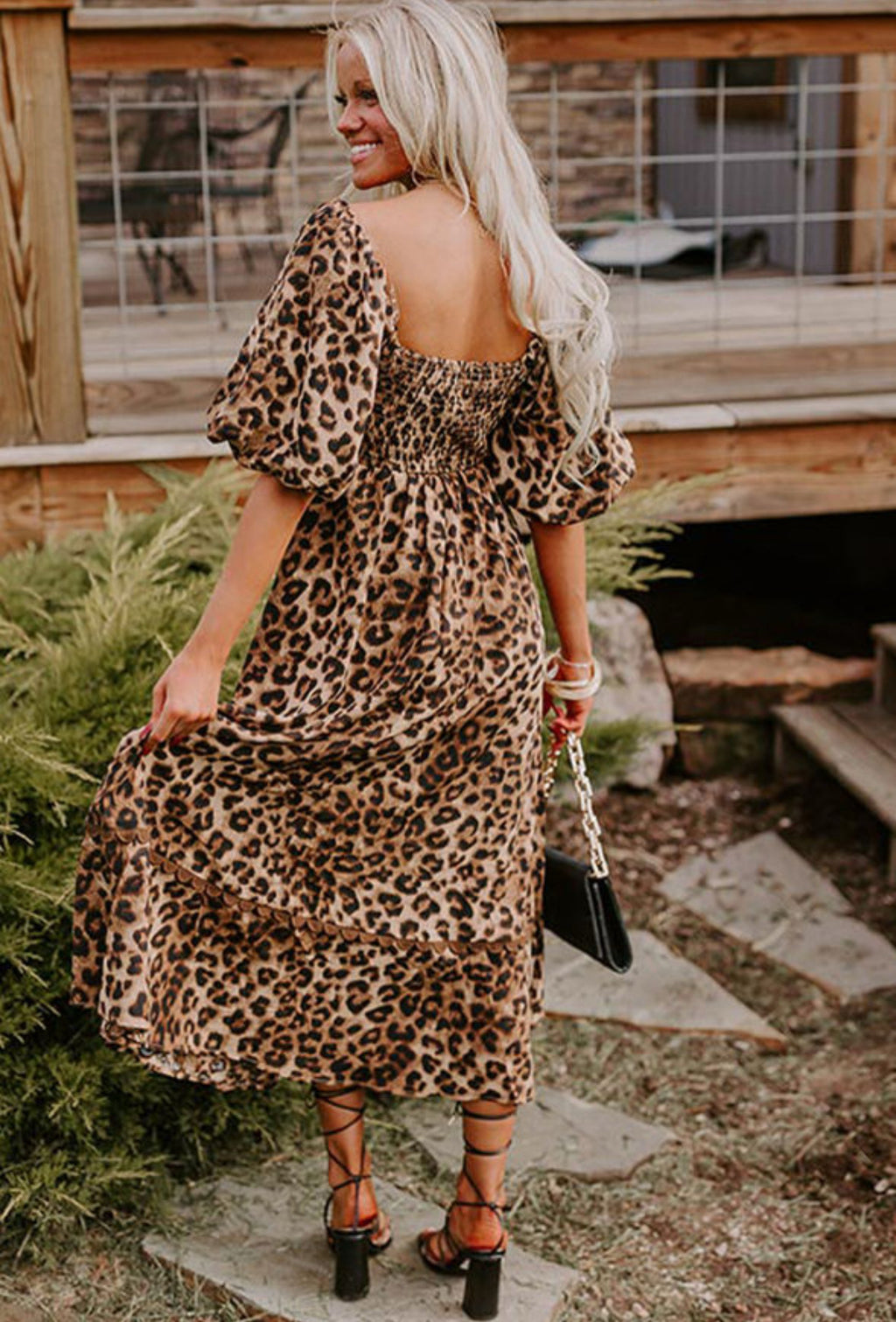 Leopard bubble sleeve dress