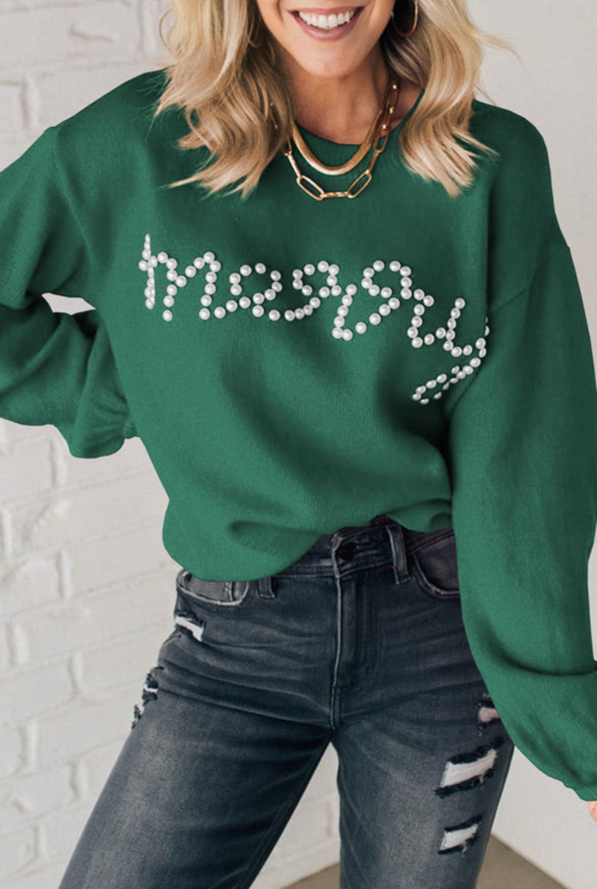 Pearl beaded merry sweater